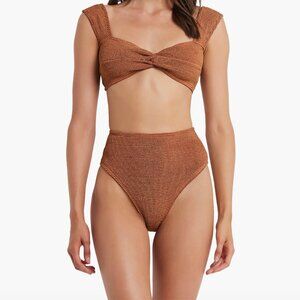 bond-eye bronze lurex bathing suit (top and bottom)
